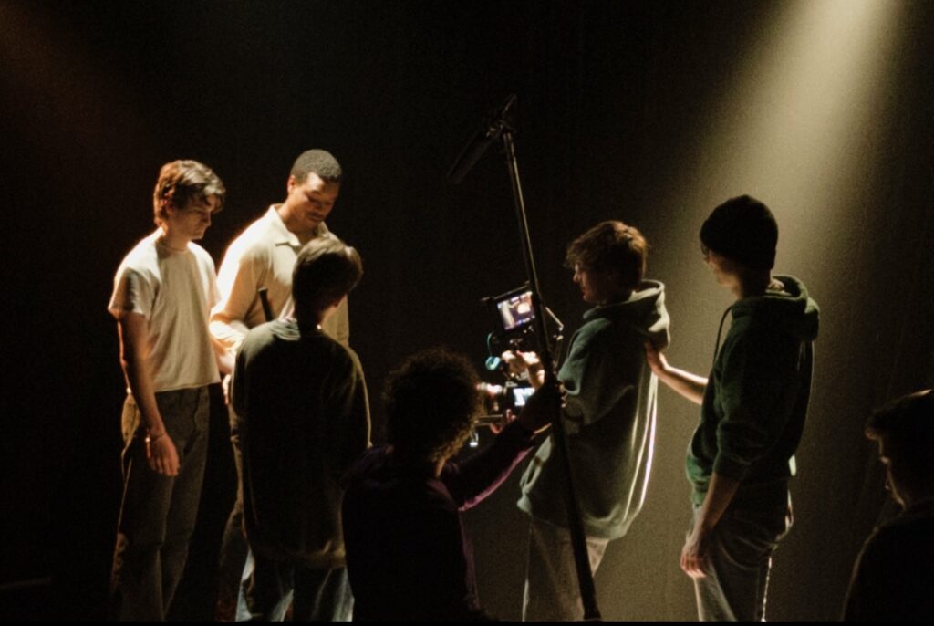 Sam (director) spots Luca (director of photography) in a tracking shot of Quinton (playing Misha) and Cliff (playing Trevor).