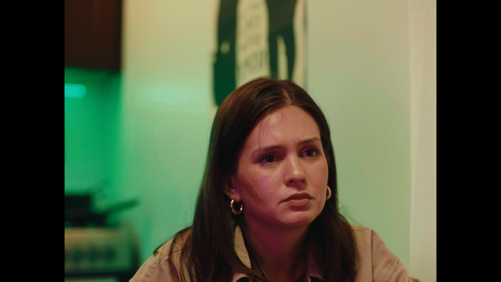 Mia, played by Shelby McKay Parker, looks concerned.