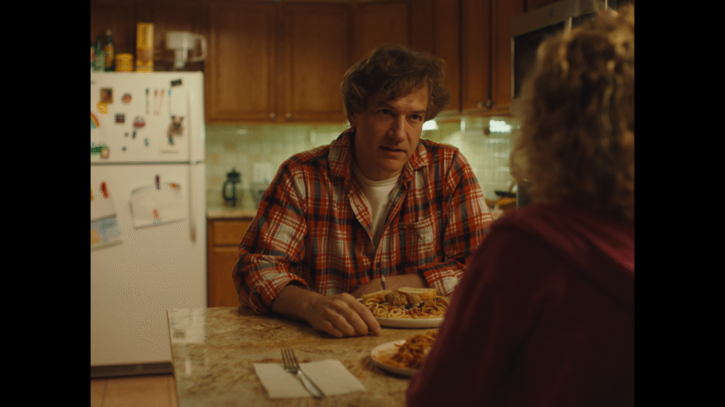 Robert, played by Phil Aman, confronts Kayla over a spaghetti dinner.